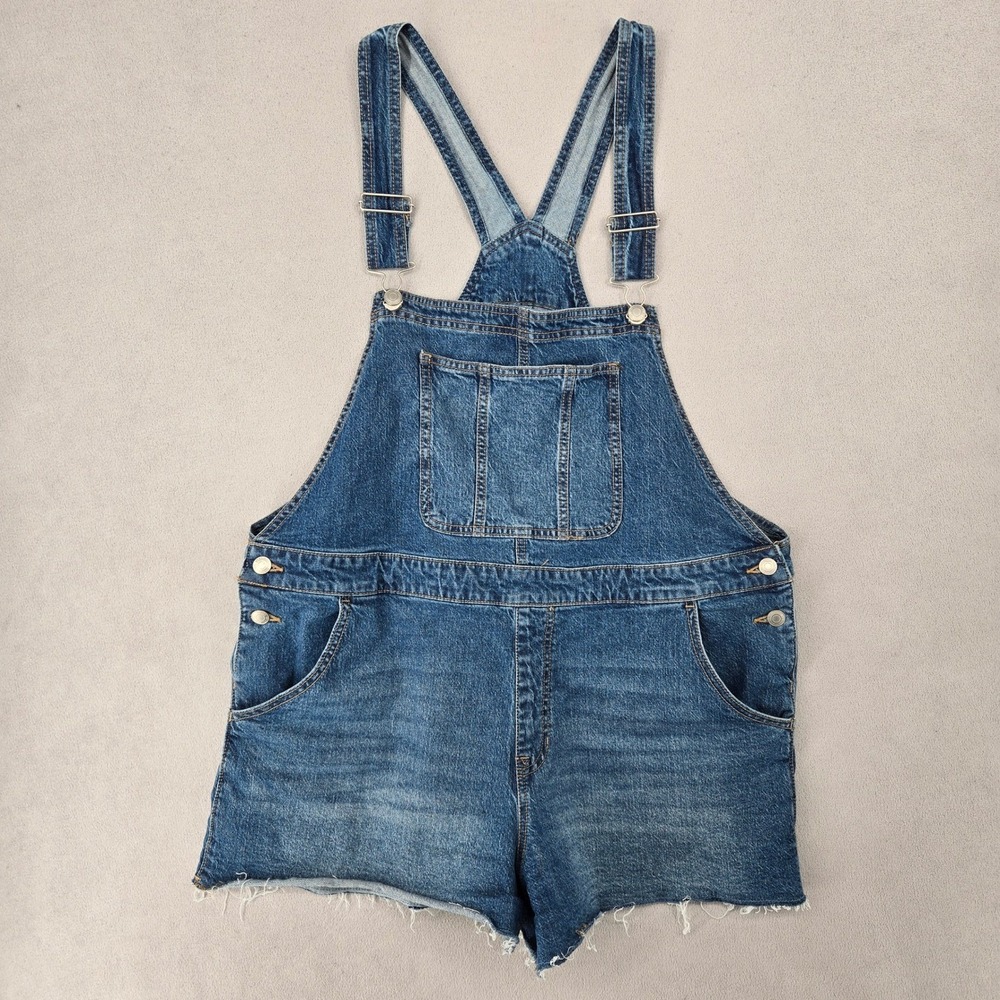No Boundaries XXL Womens Blue Denim Shortalls Raw Hem Medium Y2K Grunge Summer